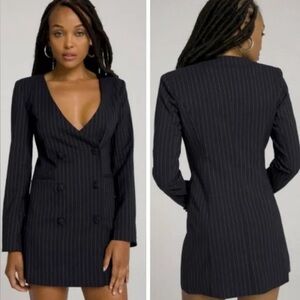 Good American NWT Navy & White Pinstripe Boss Blazer Dress Size 0 ( XS)